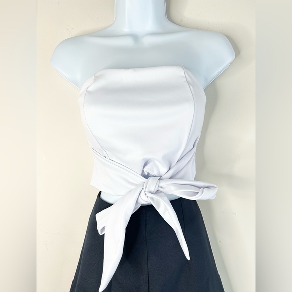 Women's Tube Top Bandeau Tie up front Cropped sleeveless Satin White Small - Picture 12 of 13